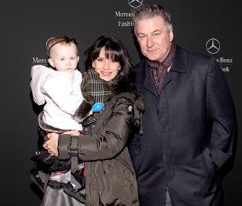 Alec Baldwin, wife Hilaria Baldwin and daughter Carmen Baldwin pictured during Mercedes-Benz Fashion Week Fall 2015.